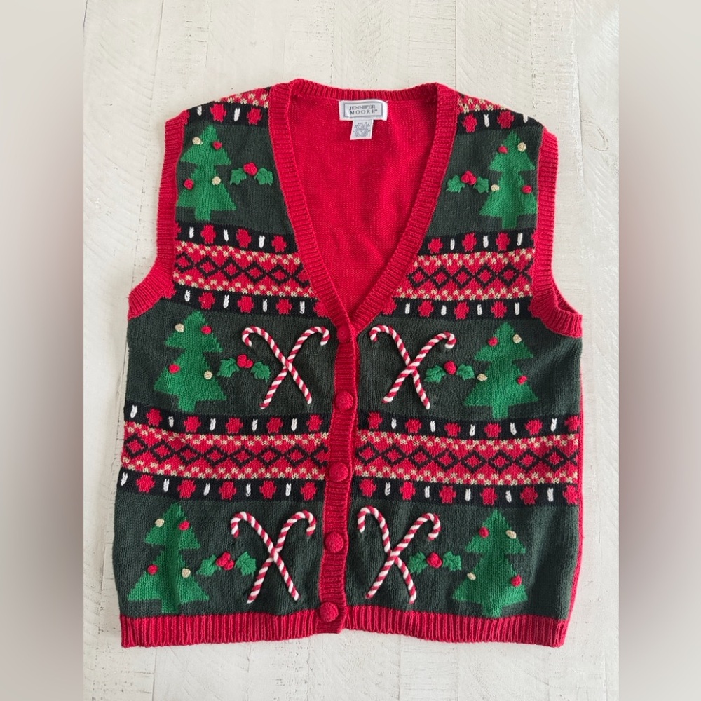 Vintage Women’s Ugly Christmas Candy Cane Sweater Vest size S Jennifer Moore